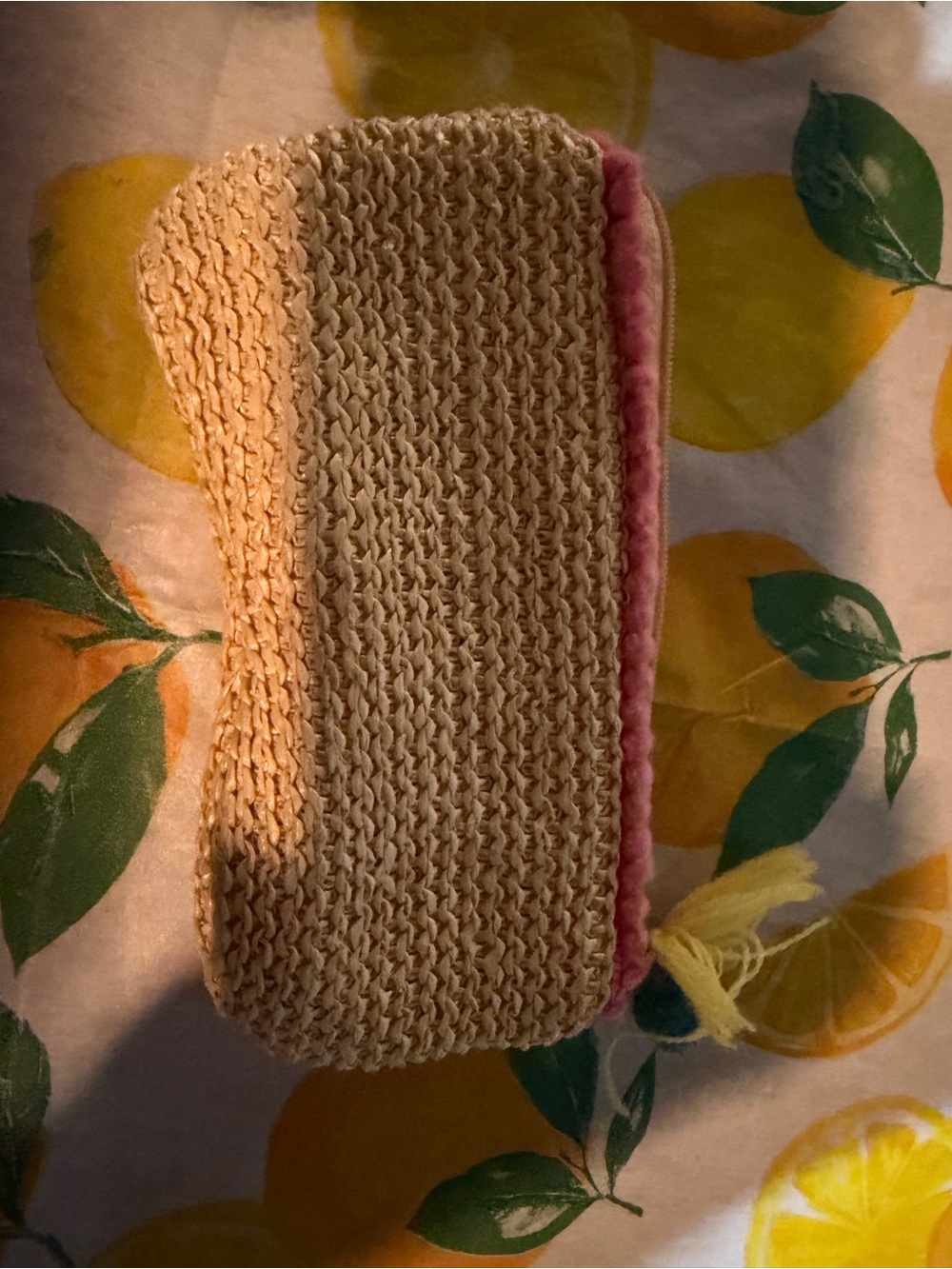 Universal Thread Straw-Weave Phone Case with Pink Trim